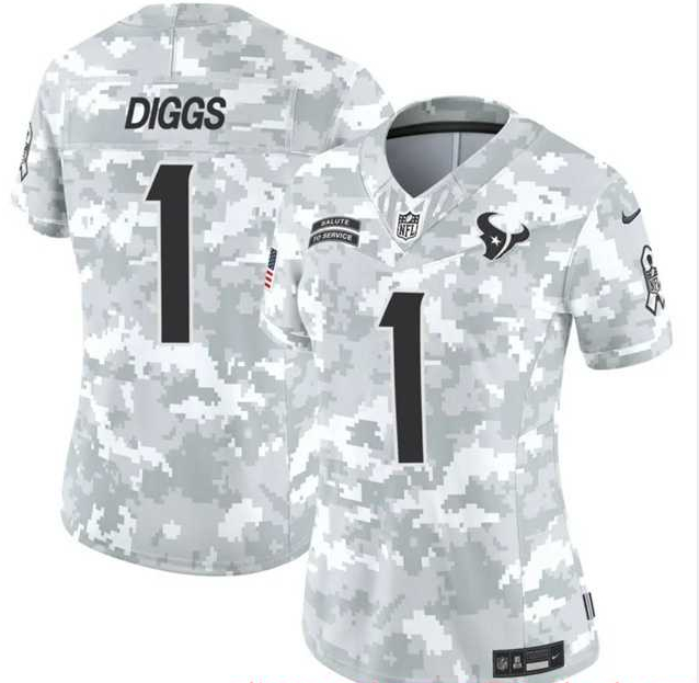 Womens Houston Texans #1 Stefon Diggs 2024 F.U.S.E Arctic Camo Salute To Service Limited Stitched Jersey Dzhi